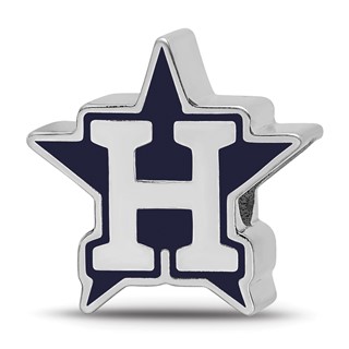 Sterling Silver Rhodium Plated Major League Baseball LogoArt Houston Astros Enamel Bead