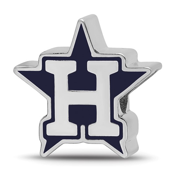 Sterling Silver Rhodium Plated Major League Baseball LogoArt Houston Astros Enamel Bead