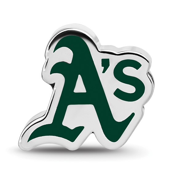 Sterling Silver Rhodium Plated Major League Baseball LogoArt Oakland Athletics Enameled Bead