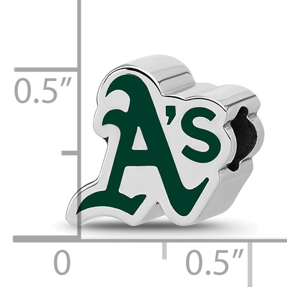 Sterling Silver Rhodium Plated Major League Baseball LogoArt Oakland Athletics Enameled Bead