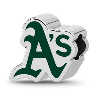 Sterling Silver Rhodium Plated Major League Baseball LogoArt Oakland Athletics Enameled Bead