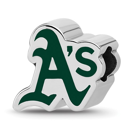 Sterling Silver Rhodium Plated Major League Baseball LogoArt Oakland Athletics Enameled Bead