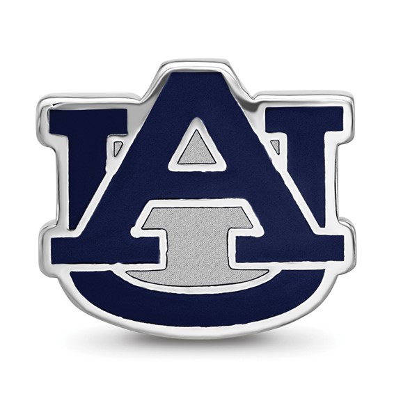 Sterling Silver Rhodium-plated LogoArt Auburn University A-U Enameled Logo Bead