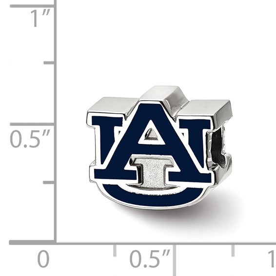 Sterling Silver Rhodium-plated LogoArt Auburn University A-U Enameled Logo Bead
