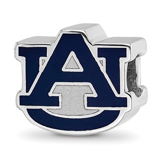 Sterling Silver Rhodium-plated LogoArt Auburn University A-U Enameled Logo Bead