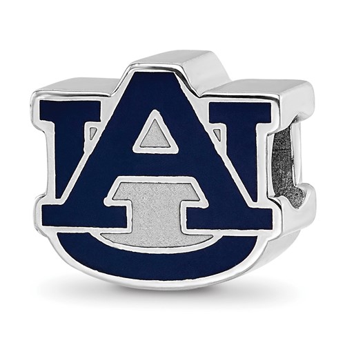 Sterling Silver Rhodium-plated LogoArt Auburn University A-u Enameled Logo Bead