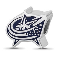 Sterling Silver Rhodium-plated Nhl LogoArt Columbus Blue Jackets Enameled Logo Bead view 1