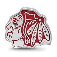 Sterling Silver Rhodium-plated Nhl LogoArt Chicago Blackhawks Enameled Logo Bead view 4