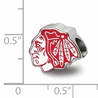 Sterling Silver Rhodium-plated Nhl LogoArt Chicago Blackhawks Enameled Logo Bead view 3