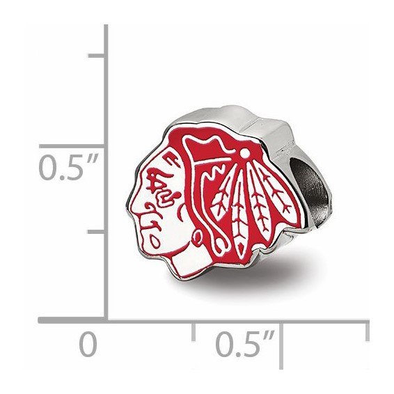 Sterling Silver Rhodium-plated NHL LogoArt Chicago Blackhawks Enameled Logo Bead