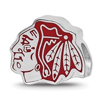 Sterling Silver Rhodium-plated Nhl LogoArt Chicago Blackhawks Enameled Logo Bead view 1