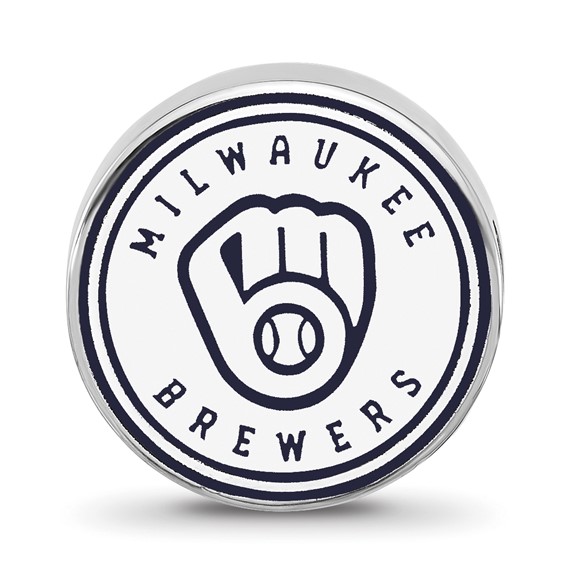Sterling Silver Rhodium Plated Major League Baseball LogoArt Milwaukee Brewers Enameled Bead