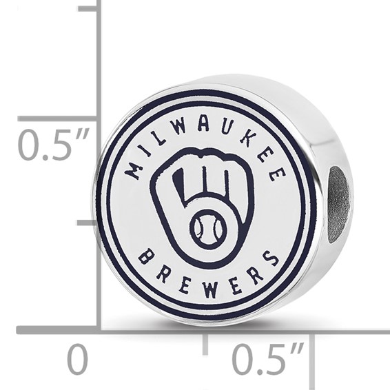 Sterling Silver Rhodium Plated Major League Baseball LogoArt Milwaukee Brewers Enameled Bead