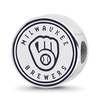 Sterling Silver Rhodium Plated Major League Baseball LogoArt Milwaukee Brewers Enameled Bead view 1