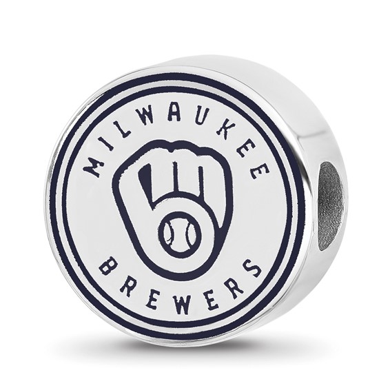 Sterling Silver Rhodium Plated Major League Baseball LogoArt Milwaukee Brewers Enameled Bead