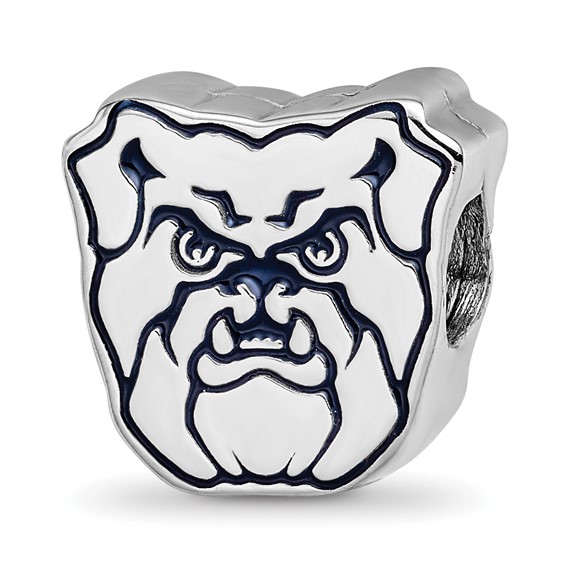 Sterling Silver Rhodium-plated LogoArt Butler University Bulldog Enameled Bead