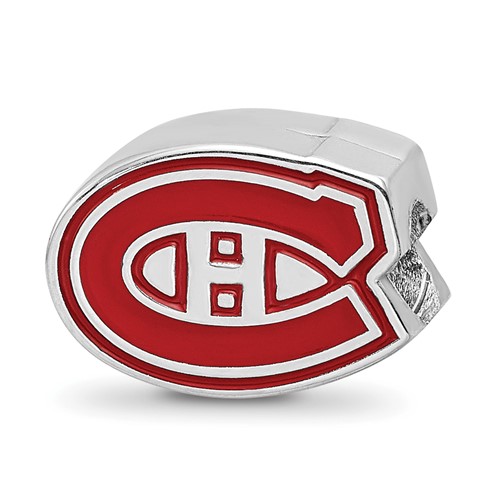 Sterling Silver Rhodium-plated Nhl LogoArt Montreal Canadiens Enameled Bead