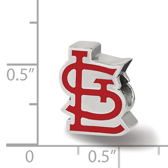 Sterling Silver Rhodium Plated Major League Baseball LogoArt St. Louis Cardinals Enamel Bead