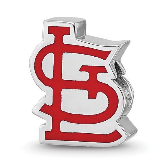 Sterling Silver Rhodium Plated Major League Baseball LogoArt St. Louis Cardinals Enamel Bead