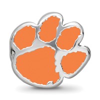 Sterling Silver Rhodium-plated LogoArt Clemson University Tiger Paw Enameled Logo Bead view 4