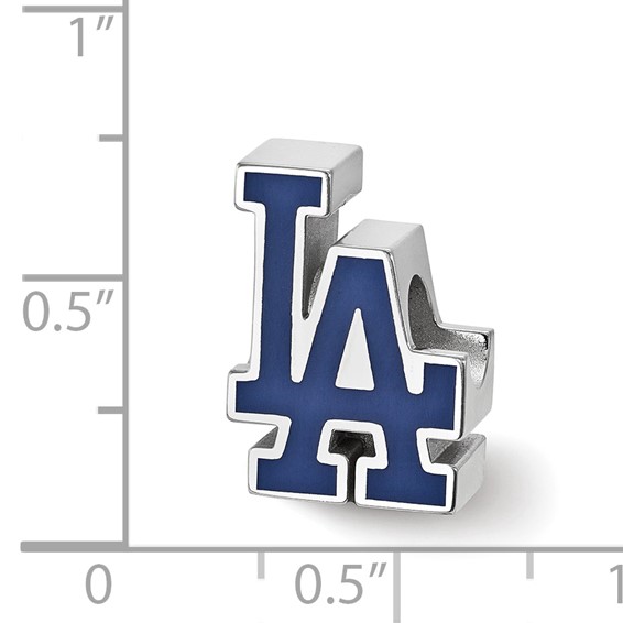 Sterling Silver Rhodium Plated Major League Baseball LogoArt Los Angeles Dodgers Enamel Bead