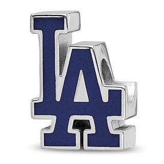 Sterling Silver Rhodium Plated Major League Baseball LogoArt Los Angeles Dodgers Enamel Bead
