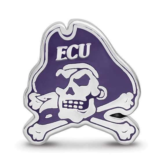 Sterling Silver Rhodium-plated LogoArt East Carolina University Pirate Enameled Bead
