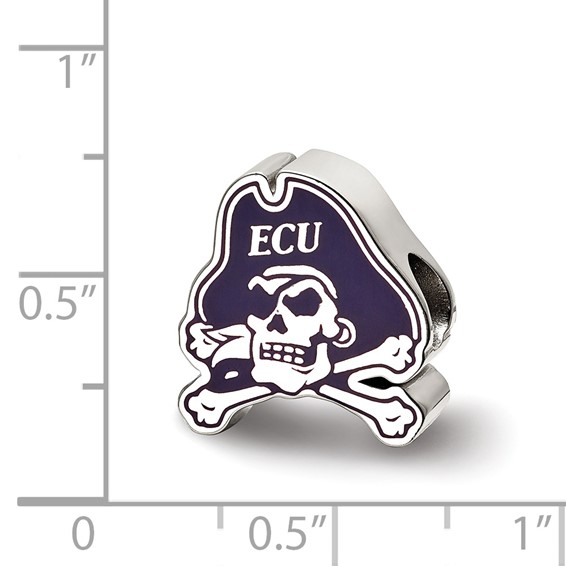 Sterling Silver Rhodium-plated LogoArt East Carolina University Pirate Enameled Bead