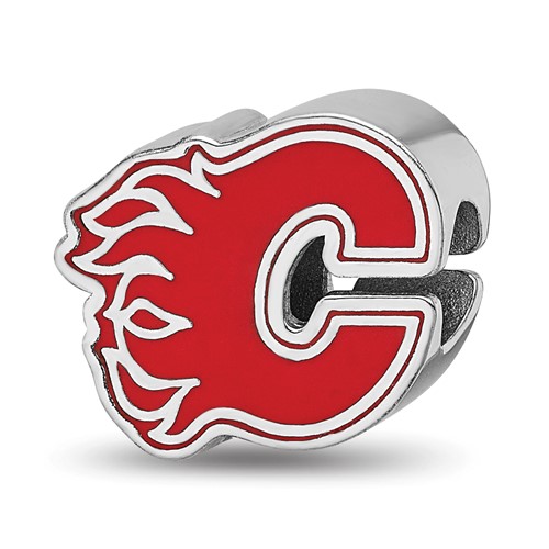 Sterling Silver Nhl LogoArt Calgary Flames Letter C Enameled Bead