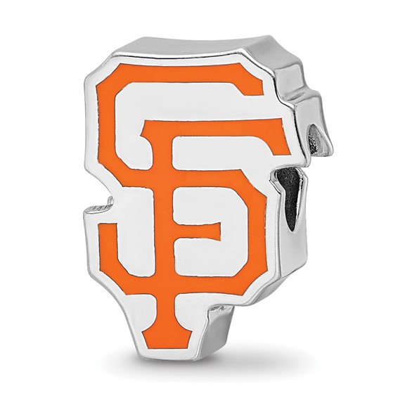 Sterling Silver Rhodium Plated Major League Baseball LogoArt San Francisco Giants S-F Enamel Bead