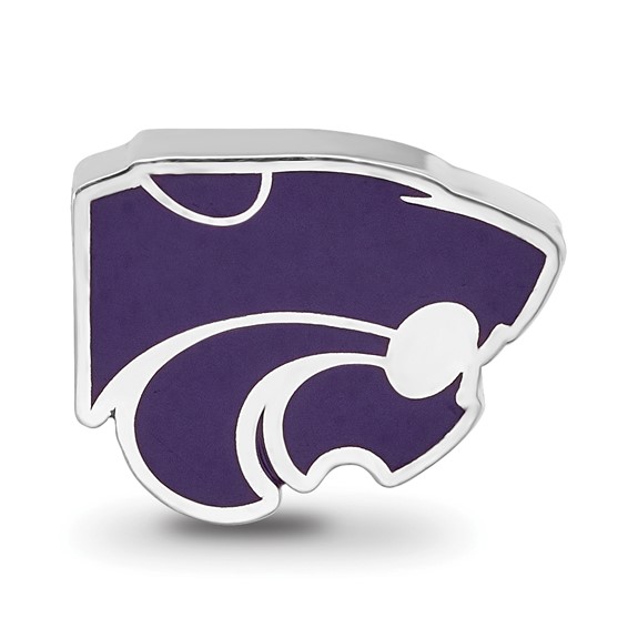 Sterling Silver Rhodium-plated LogoArt Kansas State University Wildcat Enameled Logo Bead
