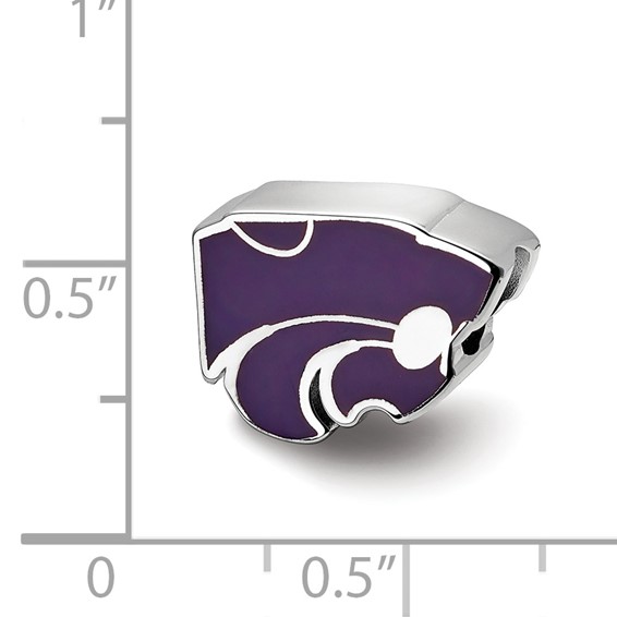 Sterling Silver Rhodium-plated LogoArt Kansas State University Wildcat Enameled Logo Bead
