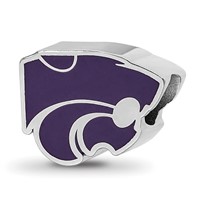Sterling Silver Rhodium-plated LogoArt Kansas State University Wildcat Enameled Logo Bead view 1