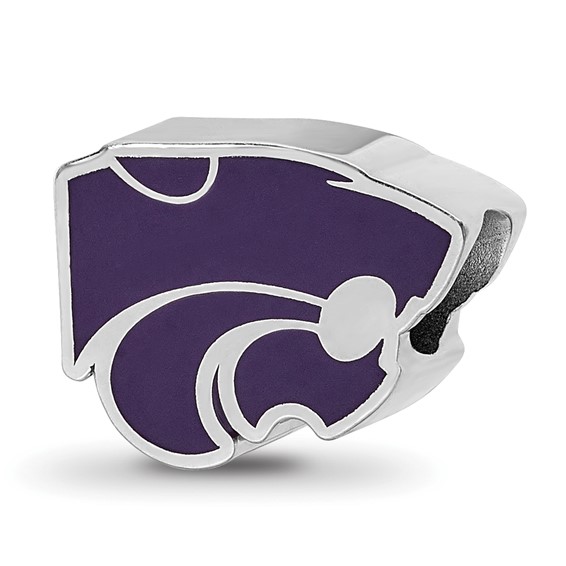 Sterling Silver Rhodium-plated LogoArt Kansas State University Wildcat Enameled Logo Bead