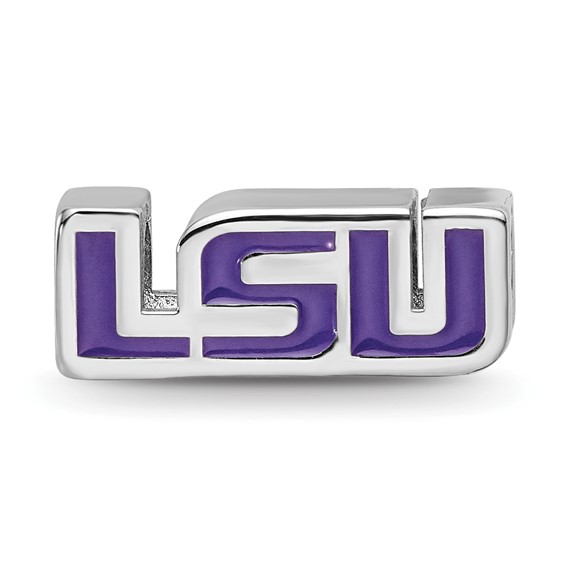 Sterling Silver Rhodium-plated LogoArt Louisiana State University L-S-U Enameled Bead