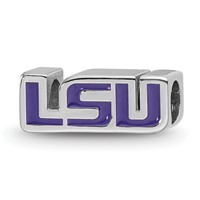 Sterling Silver Rhodium-plated LogoArt Louisiana State University L-s-u Enameled Bead view 1