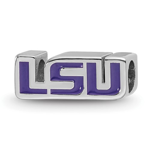 Sterling Silver Rhodium-plated LogoArt Louisiana State University L-s-u Enameled Bead