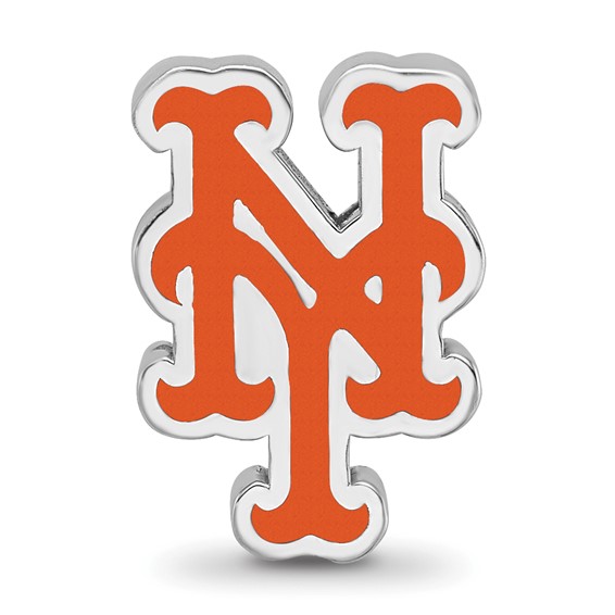Sterling Silver Rhodium Plated Major League Baseball LogoArt New York Mets Enamel Bead