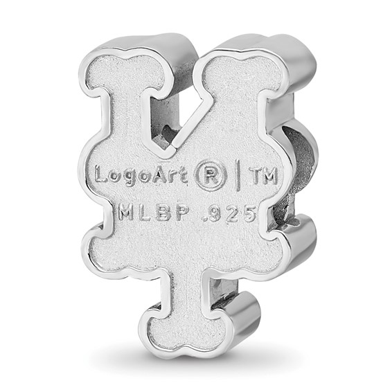 Sterling Silver Rhodium Plated Major League Baseball LogoArt New York Mets Enamel Bead