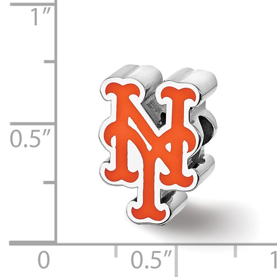 Sterling Silver Rhodium Plated Major League Baseball LogoArt New York Mets Enamel Bead