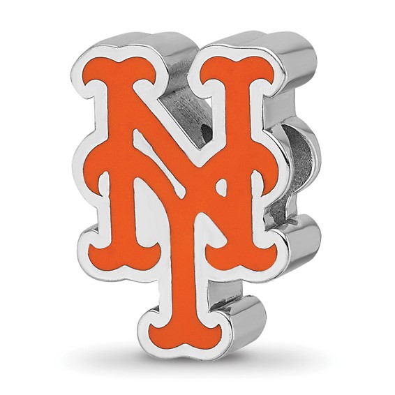 Sterling Silver Rhodium Plated Major League Baseball LogoArt New York Mets Enamel Bead