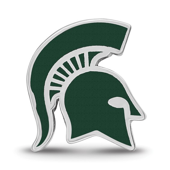 Sterling Silver Rhodium-plated LogoArt Michigan State University Spartan Enameled Logo Bead