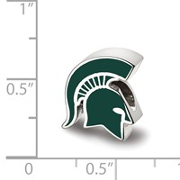 Sterling Silver Rhodium-plated LogoArt Michigan State University Spartan Enameled Logo Bead view 3