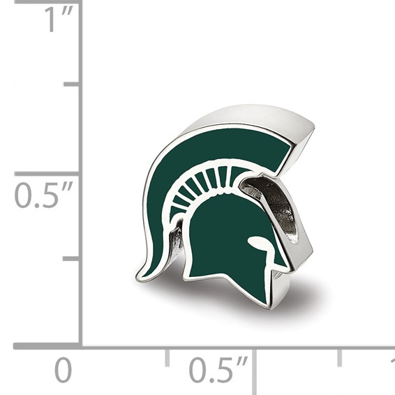 Sterling Silver Rhodium-plated LogoArt Michigan State University Spartan Enameled Logo Bead