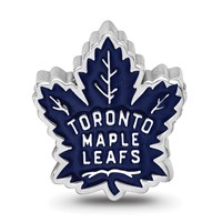 Sterling Silver Rhodium-plated Nhl LogoArt Toronto Maple Leafs Enameled Bead view 4