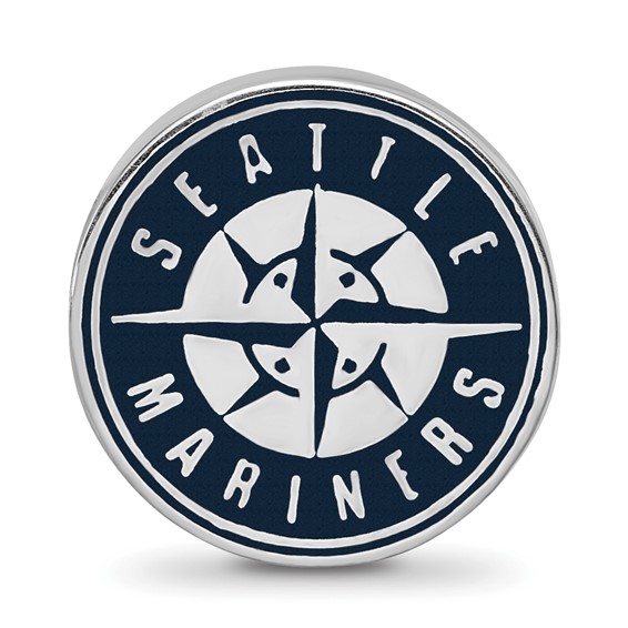 Sterling Silver Rhodium Plated Major League Baseball LogoArt Seattle Mariners Enameled Bead