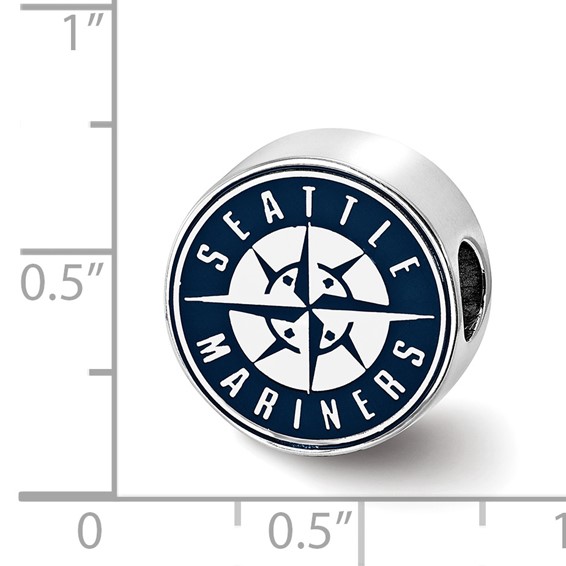Sterling Silver Rhodium Plated Major League Baseball LogoArt Seattle Mariners Enameled Bead