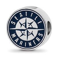 Sterling Silver Rhodium Plated Major League Baseball LogoArt Seattle Mariners Enameled Bead view 1