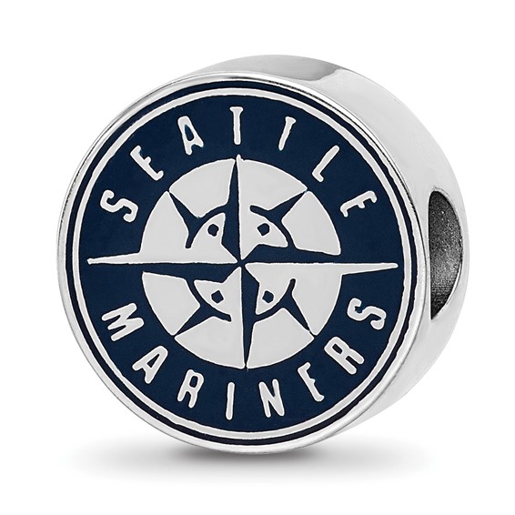 Sterling Silver Rhodium Plated Major League Baseball LogoArt Seattle Mariners Enameled Bead