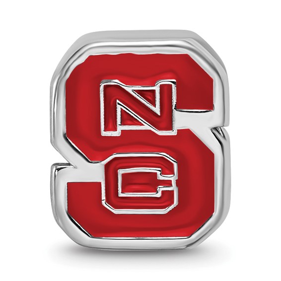 Sterling Silver Rhodium-plated LogoArt North Carolina State University N-C-S Enameled Logo Bead
